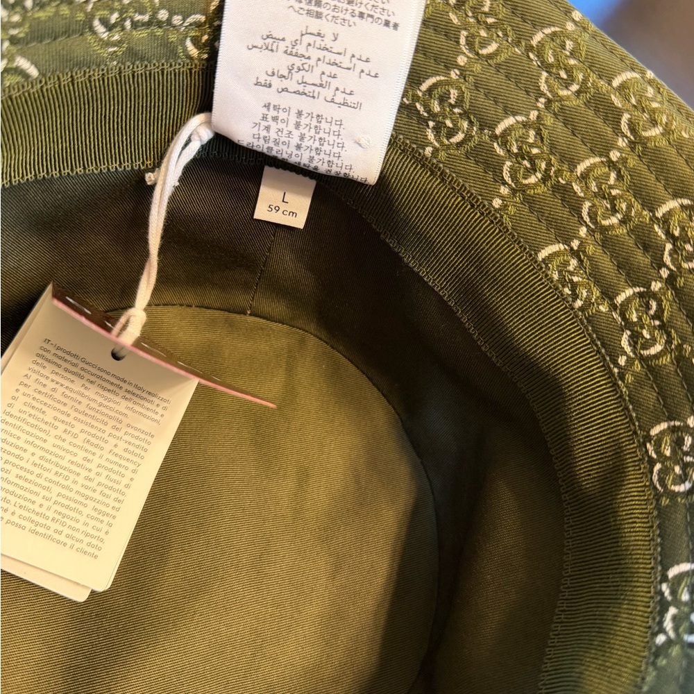 New Authentic Gucci GG Logo Bucket Hat Green - Picture 12 of 13